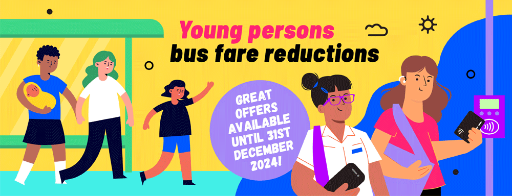 Ypoung persons Fare reduction passes offer banner for buses in york